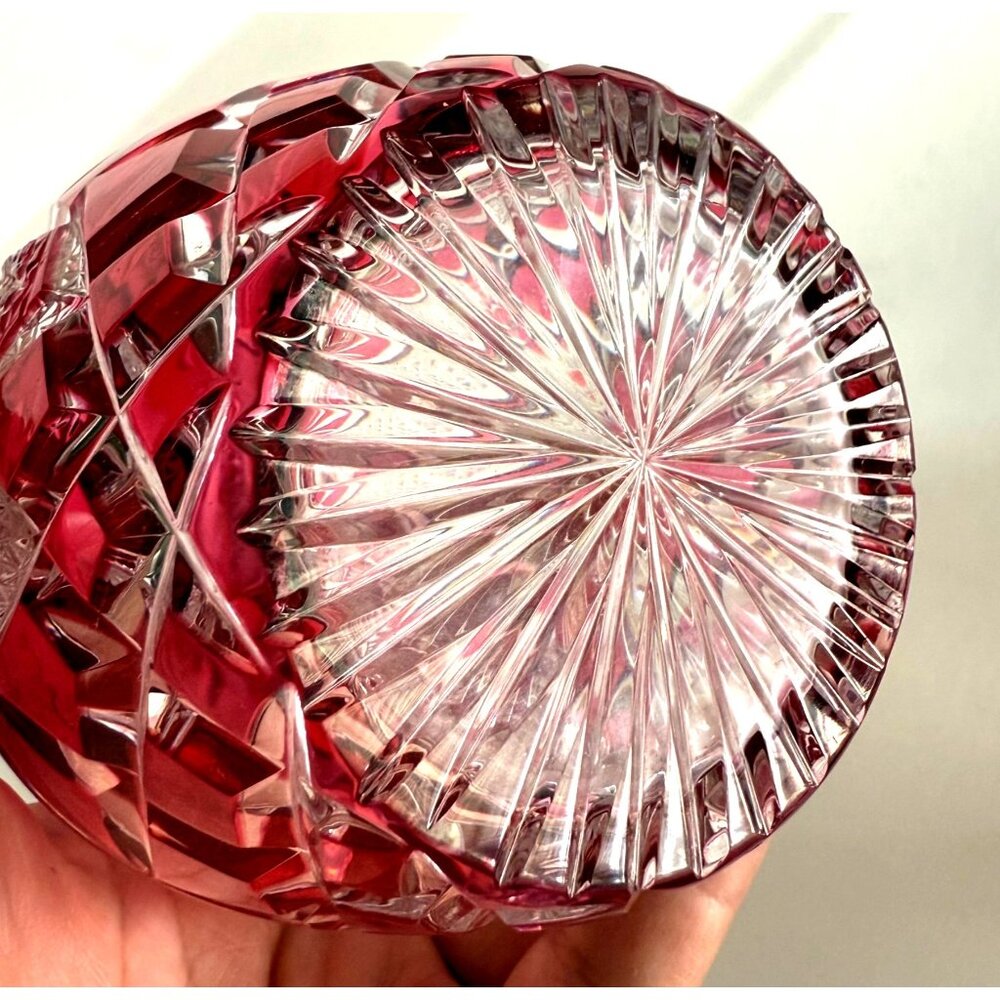 handcut Crystal Vase/decanter? Intricate‎ Ruby/Pink Clear cut/Etched 9.25" - Picture 8 of 9